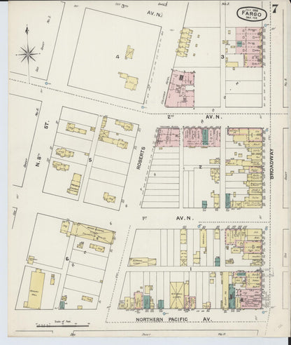 Sanborn Fire Insurance Map from Fargo, Cass County, North Dakota (1888), Sheet #0007 - Complete Map Set gallery image, historic Sanborn map, vintage wall art, North Dakota North Dakota