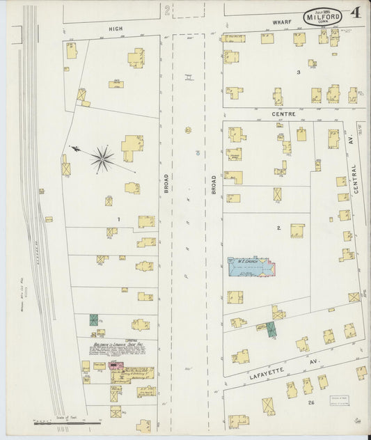 Sanborn Fire Insurance Map from Milford, New Haven County, Connecticut (1895), Sheet #0004 - Historic Sanborn Fire Insurance Map Print, vintage old map wall art, antique decor, genealogy gift, Connecticut Connecticut map