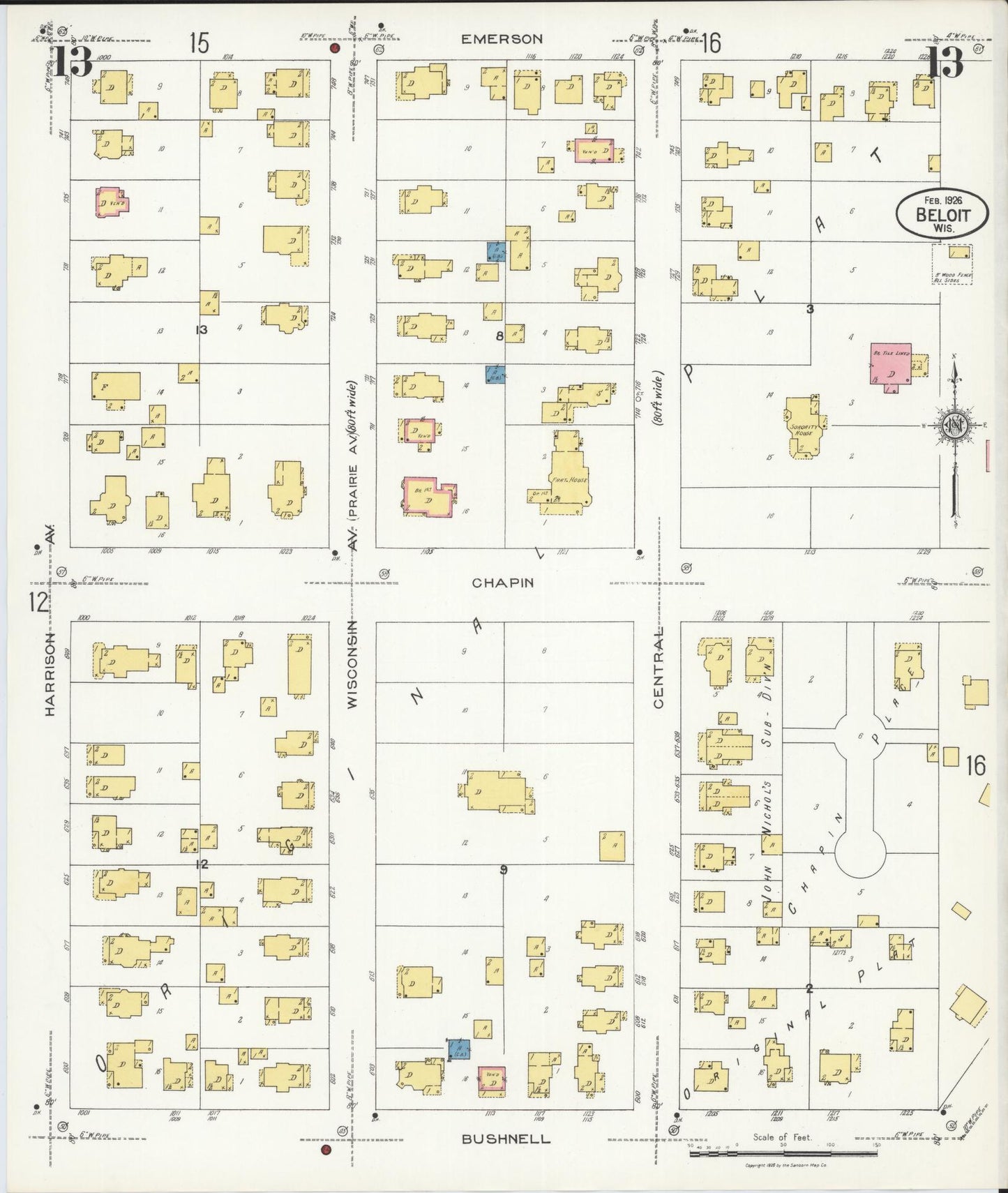 Sanborn Fire Insurance Map from Beloit, Rock County, Wisconsin (1926), Sheet #0013 - Complete Map Set gallery image, historic Sanborn map, vintage wall art, Wisconsin Wisconsin