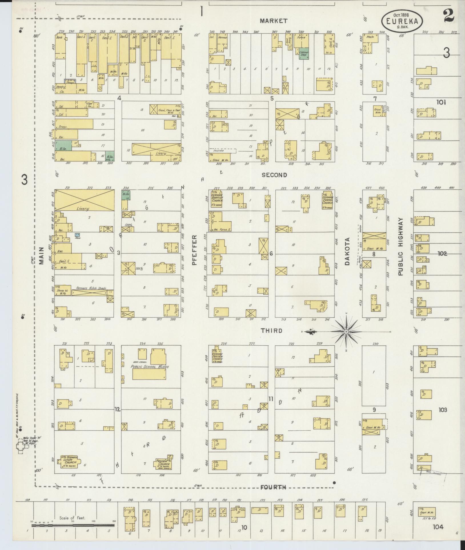 Sanborn Fire Insurance Map from Eureka, McPherson County, South Dakota (1898), Sheet #0002 - Historic Sanborn Fire Insurance Map Print, vintage old map wall art, antique decor, genealogy gift, South Dakota South Dakota map