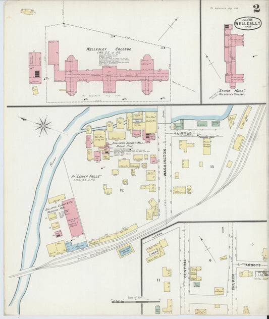 Sanborn Fire Insurance Map from Wellesley, Norfolk County, Massachusetts (1896), Sheet #0002 - Historic Sanborn Fire Insurance Map Print, vintage old map wall art, antique decor, genealogy gift, Massachusetts Massachusetts map