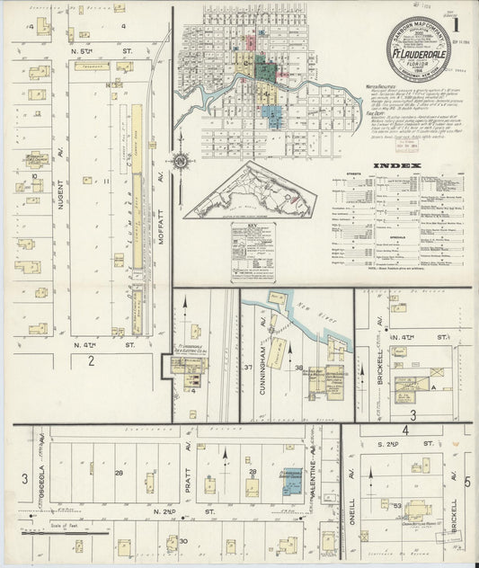 Sanborn Fire Insurance Map from Fort Lauderdale, Broward County, Florida (1914), Sheet #0001 - Complete Map Set gallery image, historic Sanborn map, vintage wall art, Florida Florida