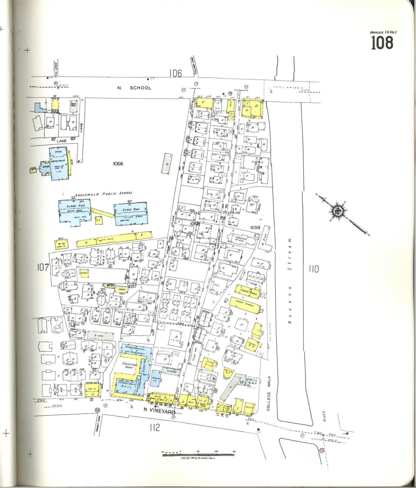 Sanborn Fire Insurance Map from Honolulu, Oahu County, Hawaii (1955), Sheet #0108 - Historic Sanborn Fire Insurance Map Print