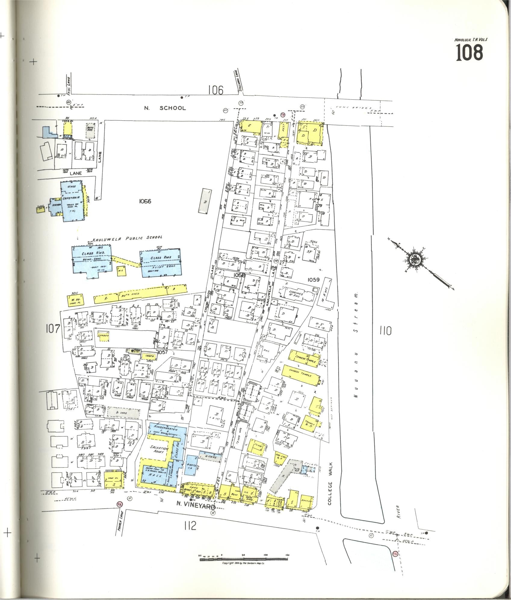 Sanborn Fire Insurance Map from Honolulu, Oahu County, Hawaii (1955), Sheet #0108 - Historic Sanborn Fire Insurance Map Print