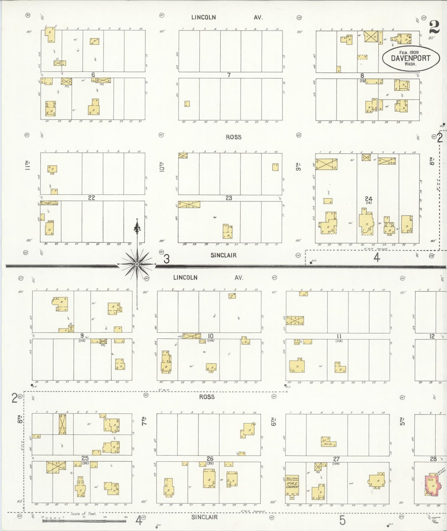 Sanborn Fire Insurance Map from Davenport, Lincoln County, Washington (1909), Sheet #0002 - Complete Map Set gallery image, historic Sanborn map, vintage wall art, Washington Washington