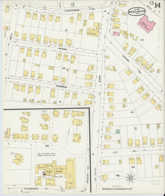 Sanborn Fire Insurance Map from New London, New London County, Connecticut (1896), Sheet #0014 - Historic Sanborn Fire Insurance Map Print, vintage old map wall art, antique decor, genealogy gift, Connecticut Connecticut map