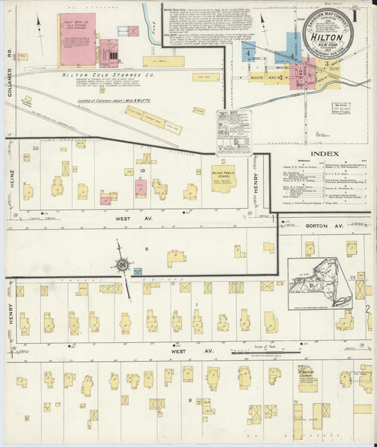 Sanborn Fire Insurance Map from Hilton, Monroe County, New York (1917), Sheet #0001 - Historic Sanborn Fire Insurance Map Print, vintage old map wall art, antique decor, genealogy gift, New York New York map
