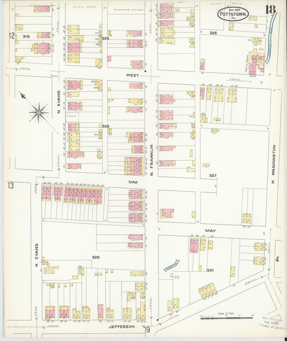 Sanborn Fire Insurance Map from Pottstown, Montgomery County, Pennsylvania (1909), Sheet #0018 - Historic Sanborn Fire Insurance Map Print, vintage old map wall art, antique decor, genealogy gift, Pennsylvania Pennsylvania map
