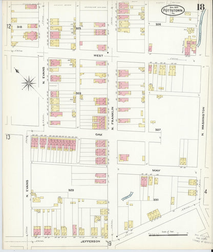 Sanborn Fire Insurance Map from Pottstown, Montgomery County, Pennsylvania (1909), Sheet #0018 - Historic Sanborn Fire Insurance Map Print, vintage old map wall art, antique decor, genealogy gift, Pennsylvania Pennsylvania map