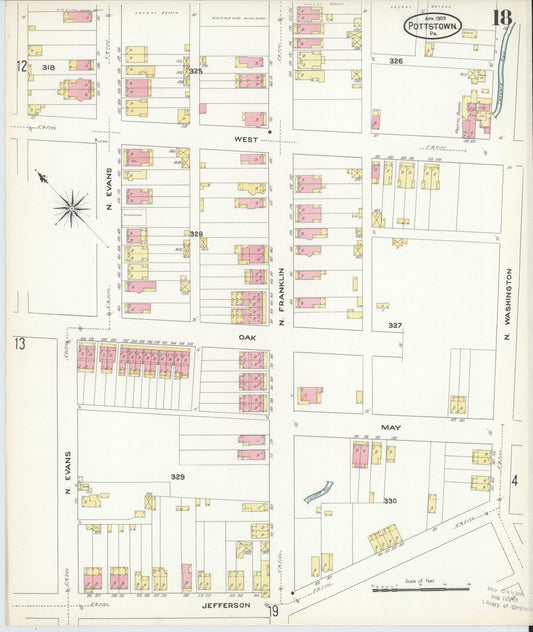 Sanborn Fire Insurance Map from Pottstown, Montgomery County, Pennsylvania (1909), Sheet #0018 - Historic Sanborn Fire Insurance Map Print, vintage old map wall art, antique decor, genealogy gift, Pennsylvania Pennsylvania map