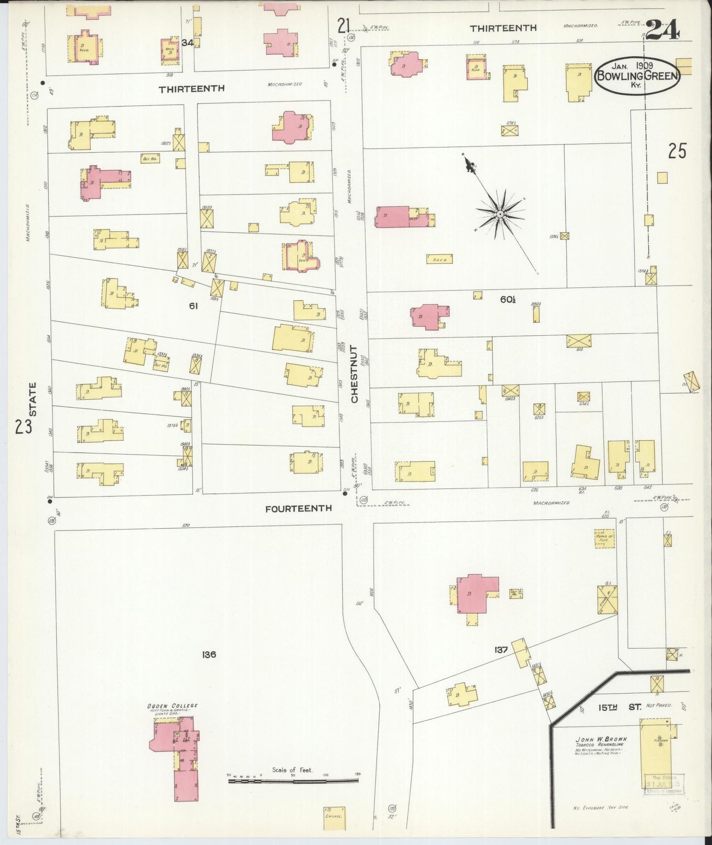 Sanborn Fire Insurance Map from Bowling Green, Warren County, Kentucky (1909), Sheet #0024 - Complete Map Set gallery image, historic Sanborn map, vintage wall art, Kentucky Kentucky
