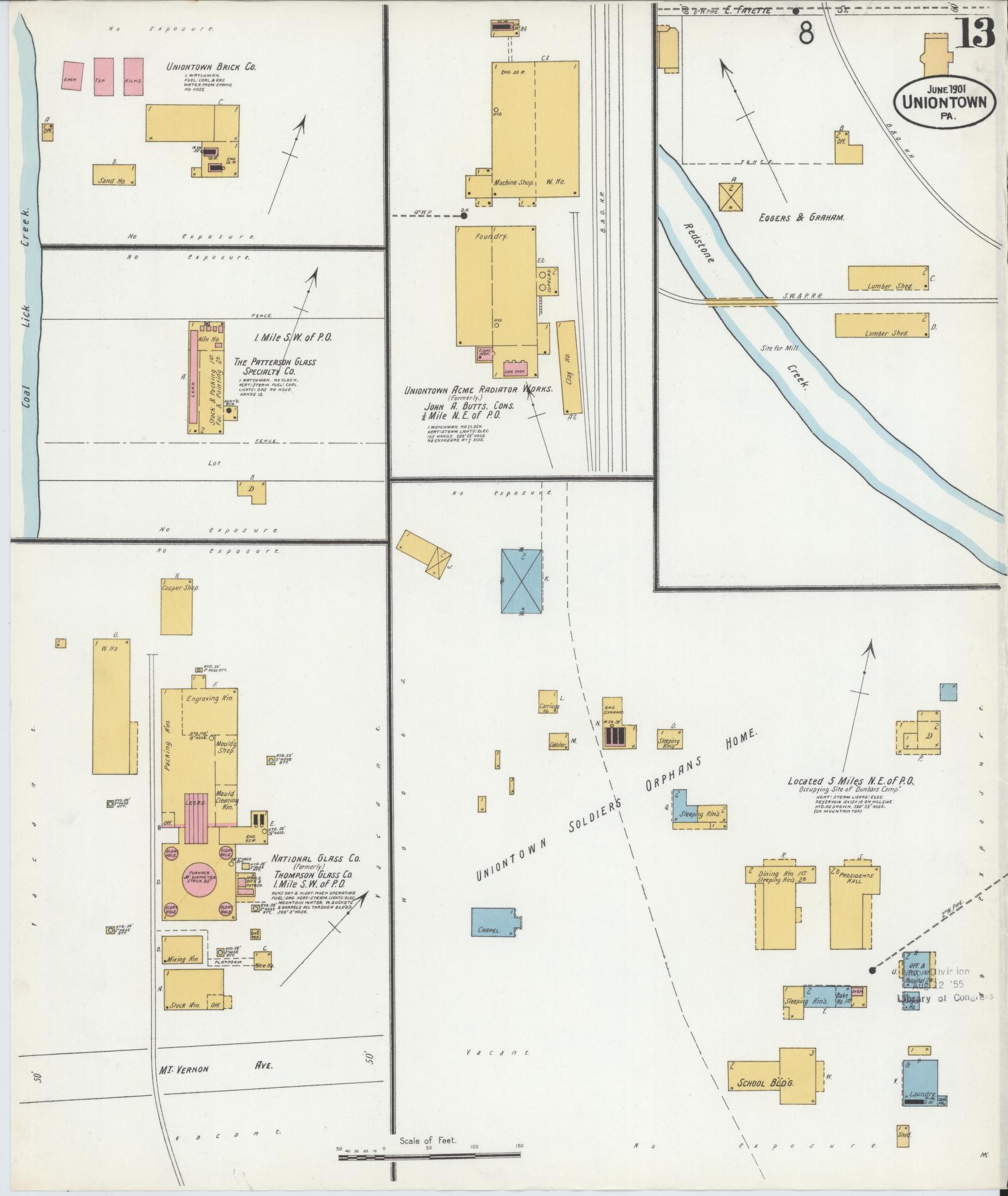 Sanborn Fire Insurance Map from Uniontown, Fayette County, Pennsylvania (1901), Sheet #0013 - Complete Map Set gallery image, historic Sanborn map, vintage wall art, Pennsylvania Pennsylvania