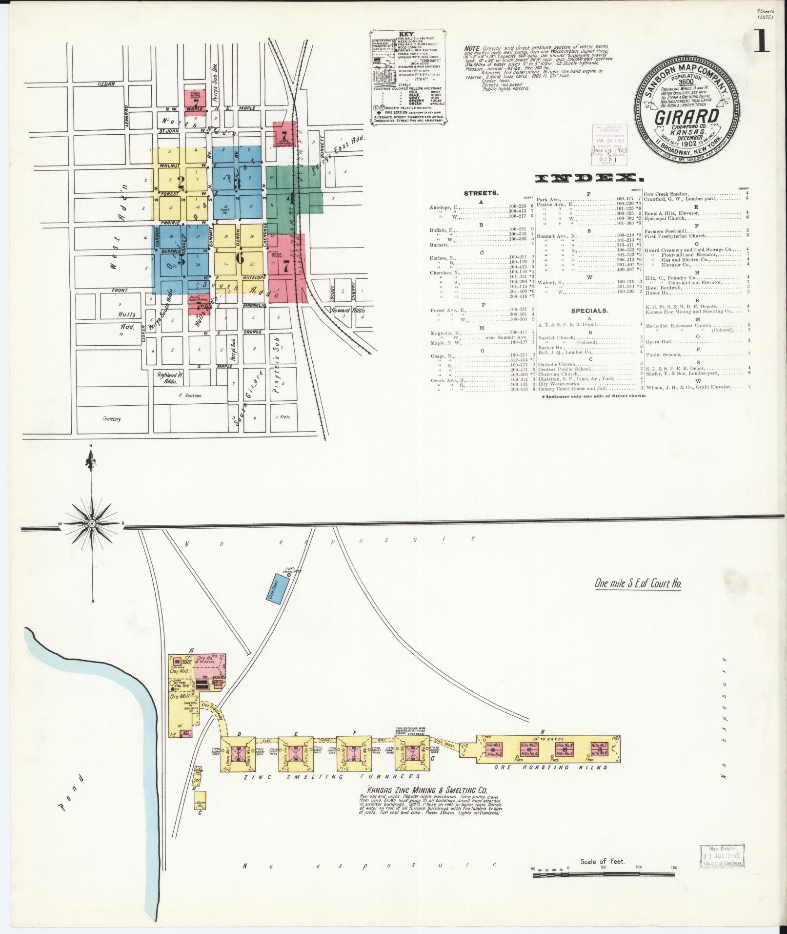 Sanborn Fire Insurance Map from Girard, Crawford County, Kansas (1902), Sheet #0001 - Complete Map Set gallery image, historic Sanborn map, vintage wall art, Kansas Kansas