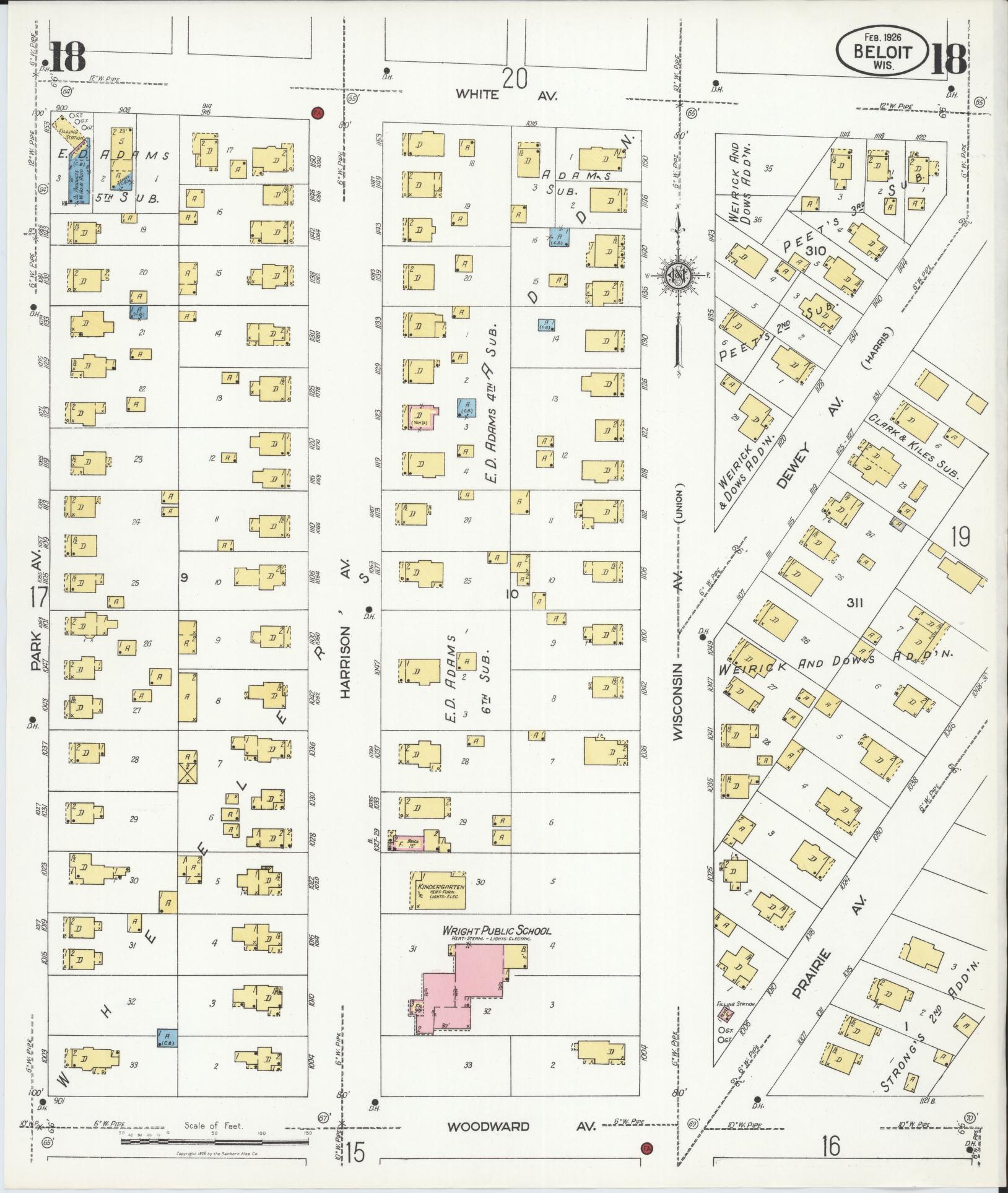 Sanborn Fire Insurance Map from Beloit, Rock County, Wisconsin (1926), Sheet #0018 - Historic Sanborn Fire Insurance Map Print, vintage old map wall art, antique decor, genealogy gift, Wisconsin Wisconsin map