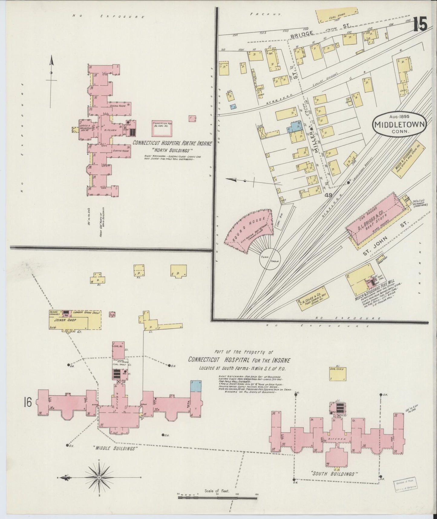 Sanborn Fire Insurance Map from Middletown, Middlesex County, Connecticut (1895), Sheet #0015 - Historic Sanborn Fire Insurance Map Print, vintage old map wall art, antique decor, genealogy gift, Connecticut Connecticut map
