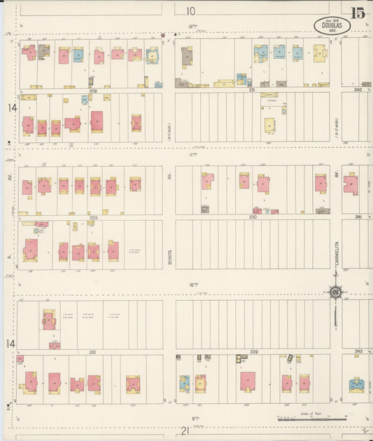Sanborn Fire Insurance Map from Douglas, Cochise County, Arizona (1914), Sheet #0015 - Historic Sanborn Fire Insurance Map Print, vintage old map wall art, antique decor, genealogy gift, Arizona Arizona map