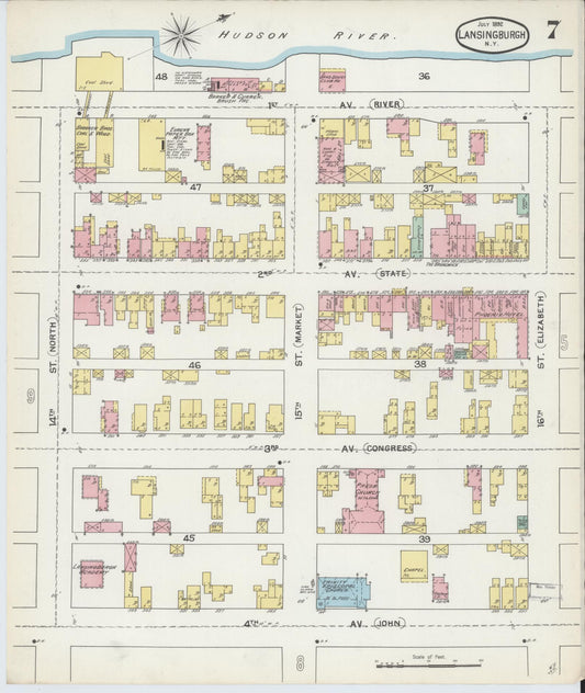 Sanborn Fire Insurance Map from Lansingburg, Rensselaer County, New York (1892), Sheet #0007 - Historic Sanborn Fire Insurance Map Print, vintage old map wall art, antique decor, genealogy gift, New York New York map