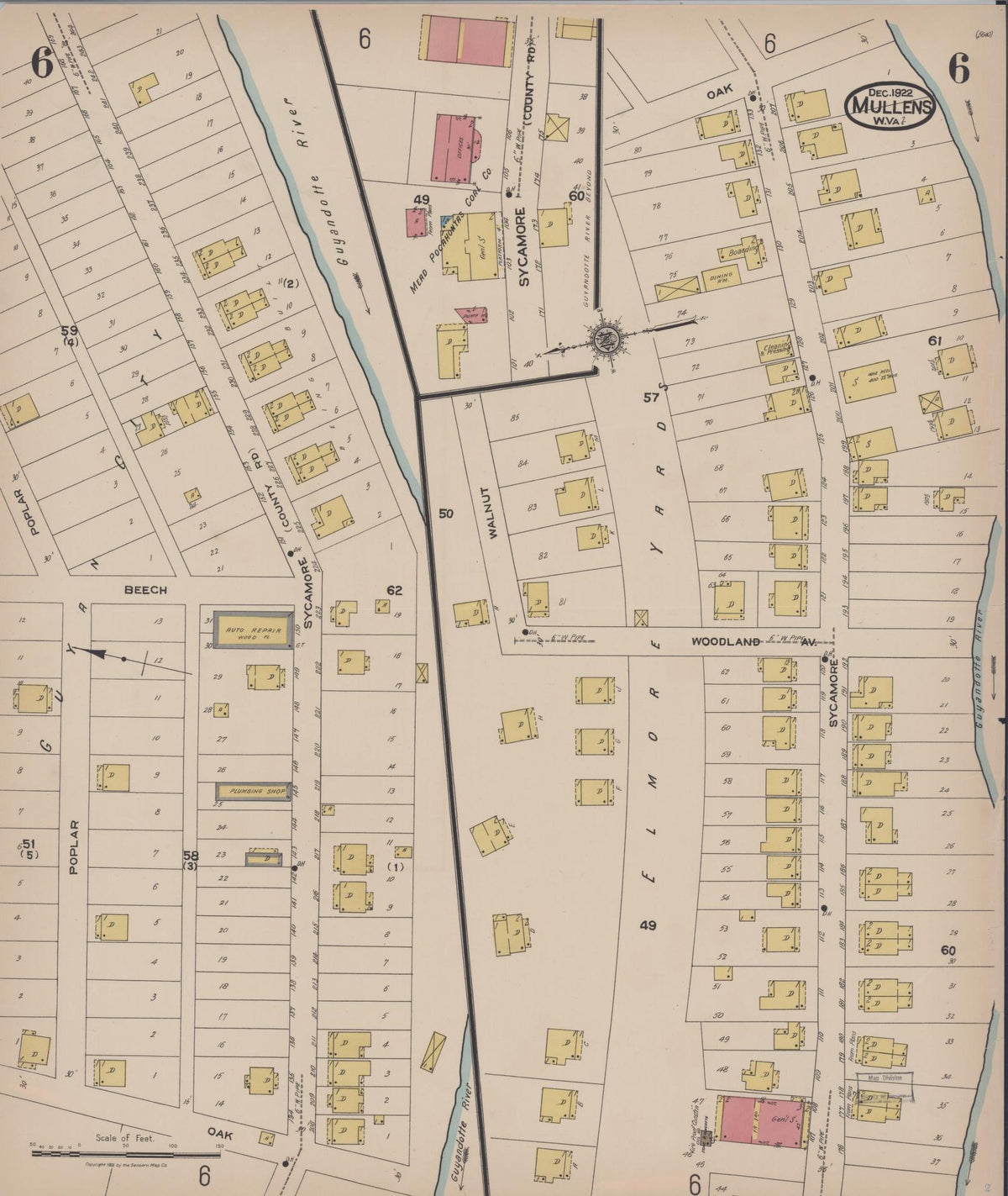 Sanborn Fire Insurance Map from Mullens, Wyoming County, West Virginia (1922), Sheet #0006 - Complete Map Set gallery image, historic Sanborn map, vintage wall art, Mullens Wyoming