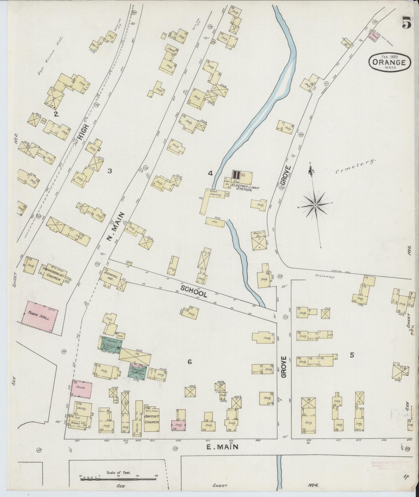 Sanborn Fire Insurance Map from Orange, Franklin County, Massachusetts (1889), Sheet #0005 - Complete Map Set gallery image, historic Sanborn map, vintage wall art, Massachusetts Massachusetts