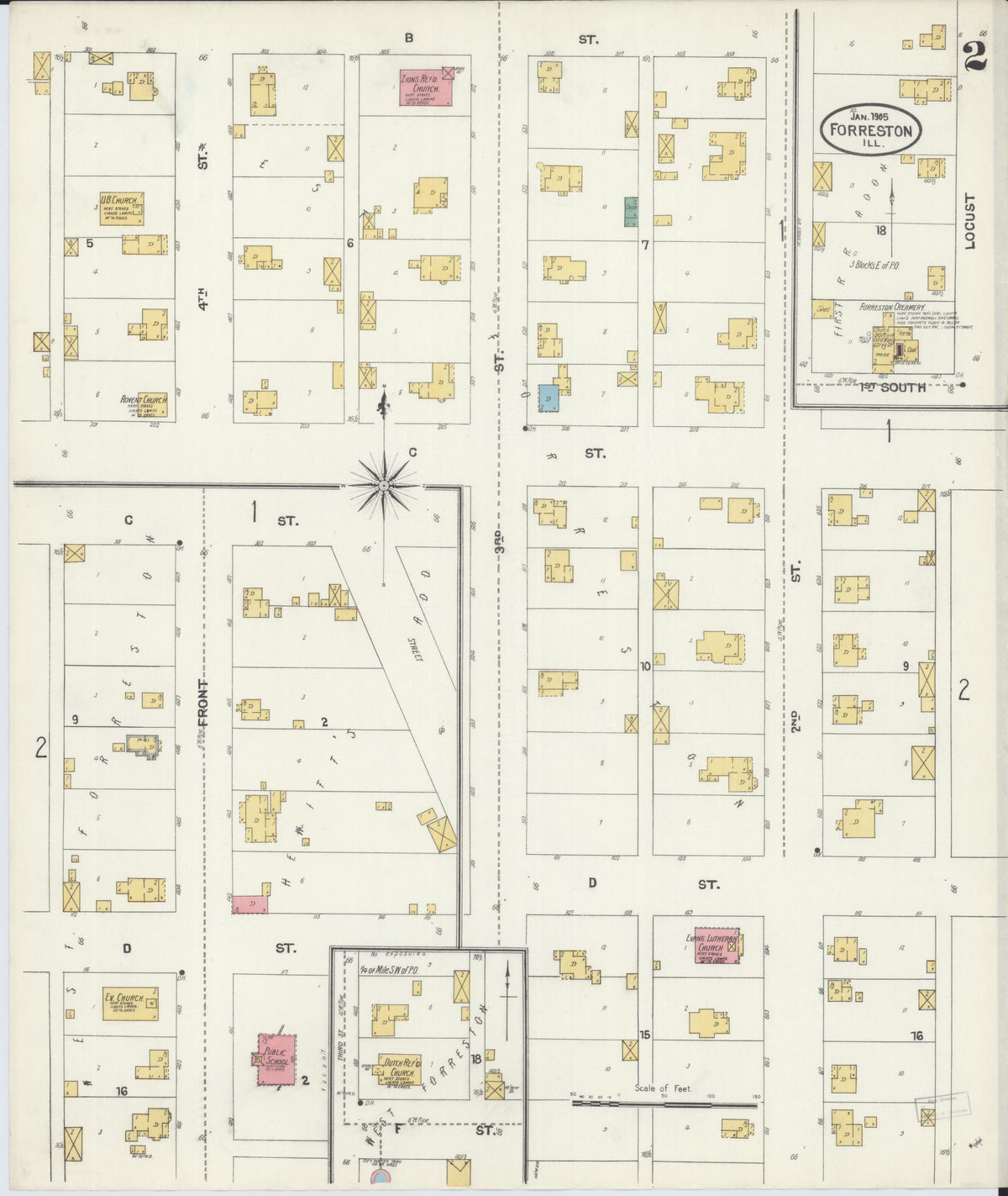 Sanborn Fire Insurance Map from Forreston, Ogle County, Illinois (1905), Sheet #0002 - Complete Map Set gallery image, historic Sanborn map, vintage wall art, Illinois Illinois