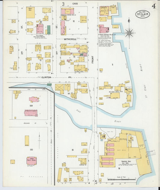 Sanborn Fire Insurance Map from Saint Clair, Saint Clair County, Michigan (1900), Sheet #0004 - Historic Sanborn Fire Insurance Map Print, vintage old map wall art, antique decor, genealogy gift, Michigan Michigan map