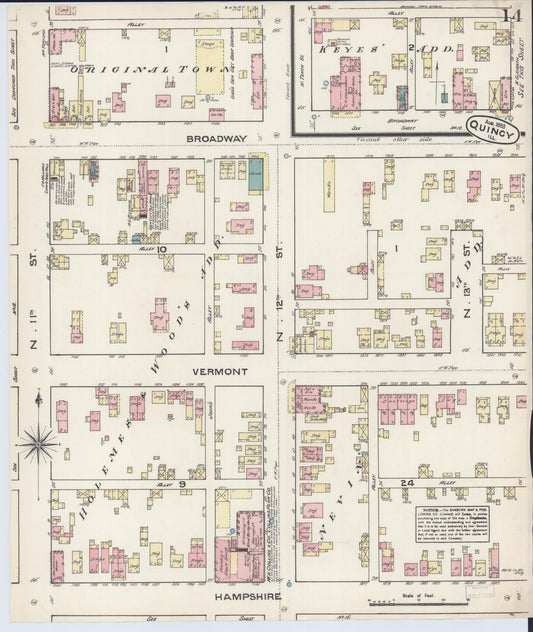 Sanborn Fire Insurance Map from Quincy, Adams County, Illinois (1883), Sheet #0014 - Historic Sanborn Fire Insurance Map Print, vintage old map wall art, antique decor, genealogy gift, Illinois Illinois map