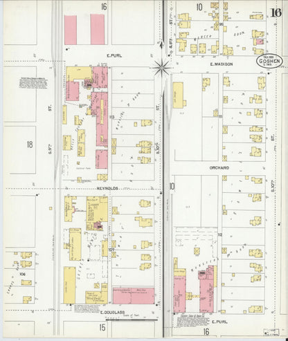 Sanborn Fire Insurance Map from Goshen, Elkhart County, Indiana (1901), Sheet #0016 - Historic Sanborn Fire Insurance Map Print, vintage old map wall art, antique decor, genealogy gift, Indiana Indiana map