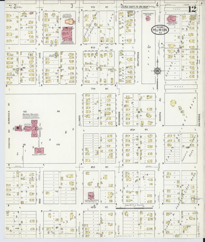 Sanborn Fire Insurance Map from Huron, Beadle County, South Dakota (1916), Sheet #0012 - Complete Map Set gallery image, historic Sanborn map, vintage wall art, South Dakota South Dakota