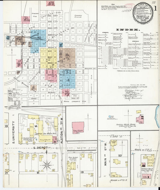 Sanborn Fire Insurance Map from Fairfield, Jefferson County, Iowa (1892), Sheet #0001 - Historic Sanborn Fire Insurance Map Print, vintage old map wall art
