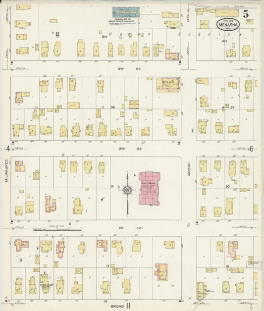 Sanborn Fire Insurance Map from Menasha, Winnebago County, Wisconsin (1913), Sheet #0005 - Historic Sanborn Fire Insurance Map Print, vintage old map wall art, antique decor, genealogy gift, Wisconsin Wisconsin map