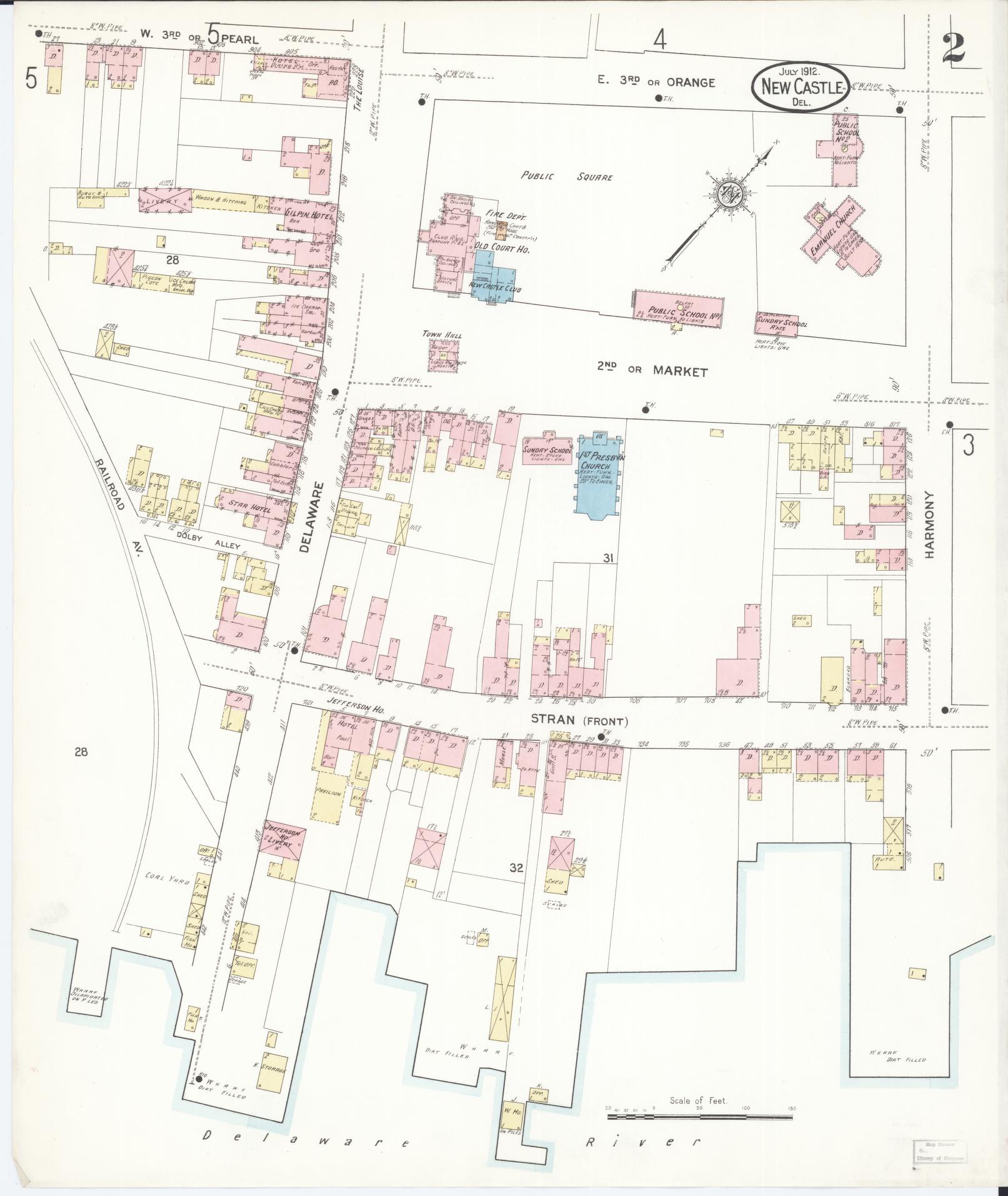 Sanborn Fire Insurance Map from New Castle, New Castle County, Delaware (1912), Sheet #0002 - Complete Map Set gallery image, historic Sanborn map, vintage wall art, Delaware Delaware
