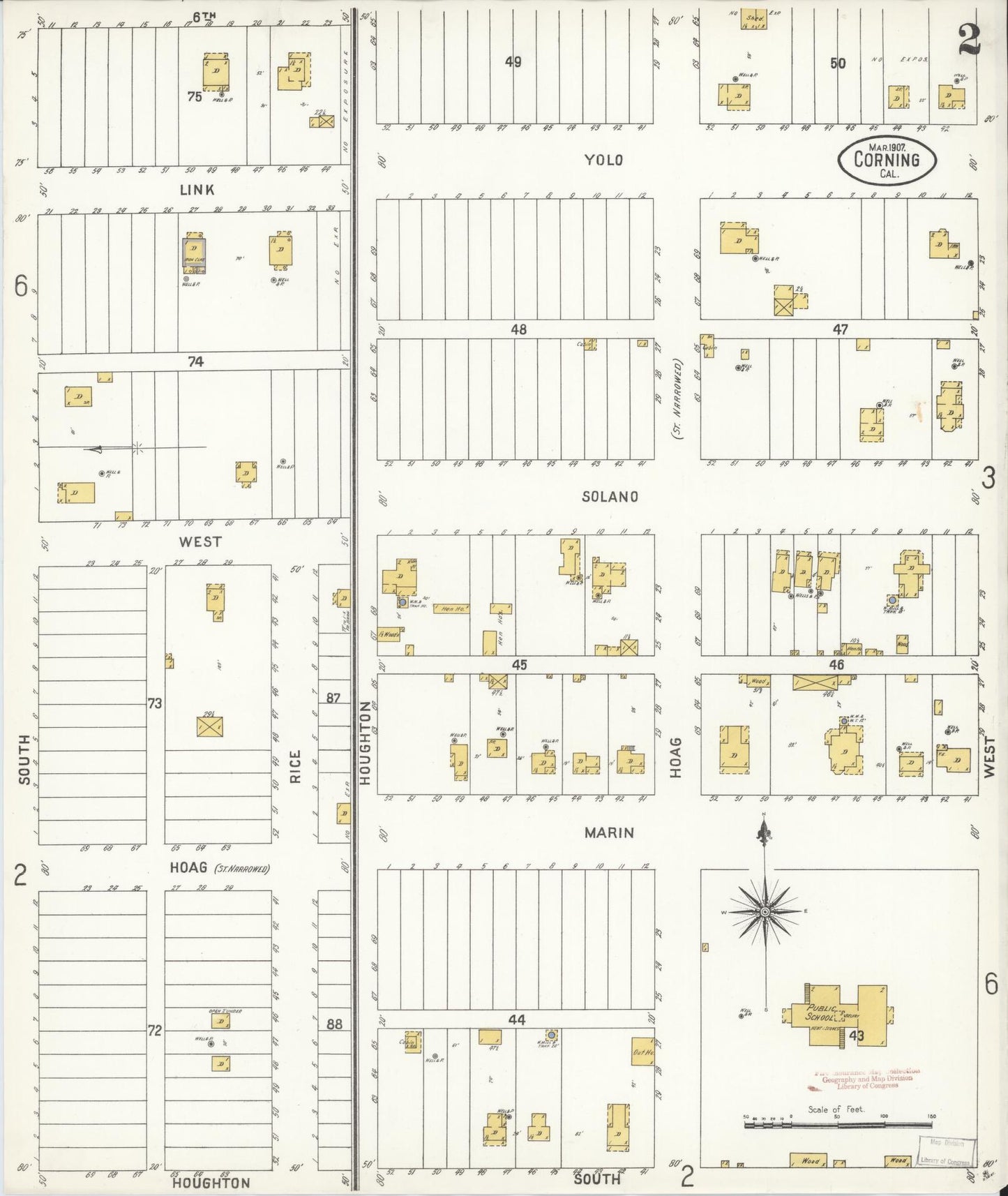 Sanborn Fire Insurance Map from Corning, Tehama County, California (1907), Sheet #0002 - Complete Map Set gallery image, historic Sanborn map, vintage wall art, California California