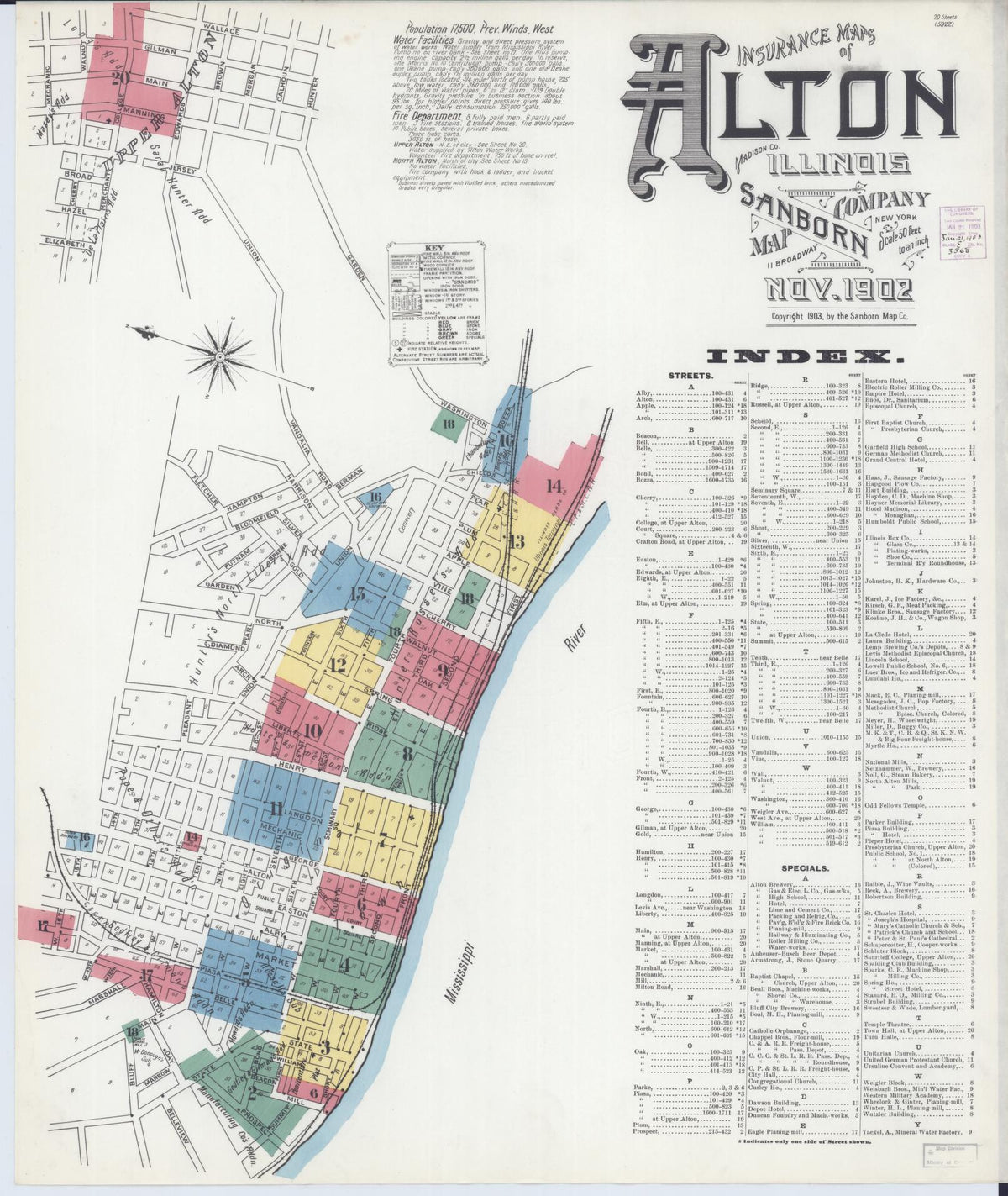 Sanborn Fire Insurance Map from Alton, Madison County, Illinois (1902), Sheet #0001 - Historic Sanborn Fire Insurance Map Print, vintage old map wall art, antique decor, genealogy gift, Illinois Illinois map