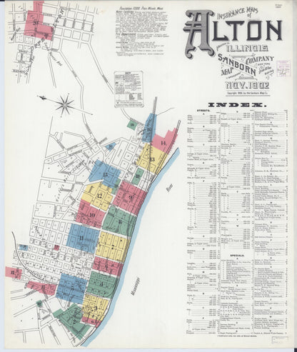 Sanborn Fire Insurance Map from Alton, Madison County, Illinois (1902), Sheet #0001 - Historic Sanborn Fire Insurance Map Print, vintage old map wall art, antique decor, genealogy gift, Illinois Illinois map