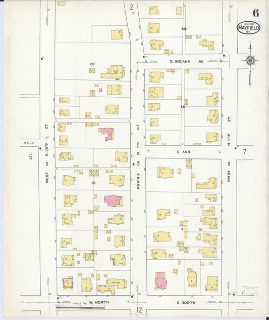 Sanborn Fire Insurance Map from Mayfield, Graves County, Kentucky (1916), Sheet #0006 - Historic Sanborn Fire Insurance Map Print, vintage old map wall art, antique decor, genealogy gift, Kentucky Kentucky map