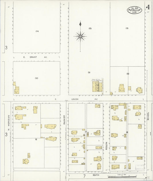 Sanborn Fire Insurance Map from Puyallup, Pierce County, Washington (1909), Sheet #0004 - Historic Sanborn Fire Insurance Map Print, vintage old map wall art, antique decor, genealogy gift, Washington Washington map