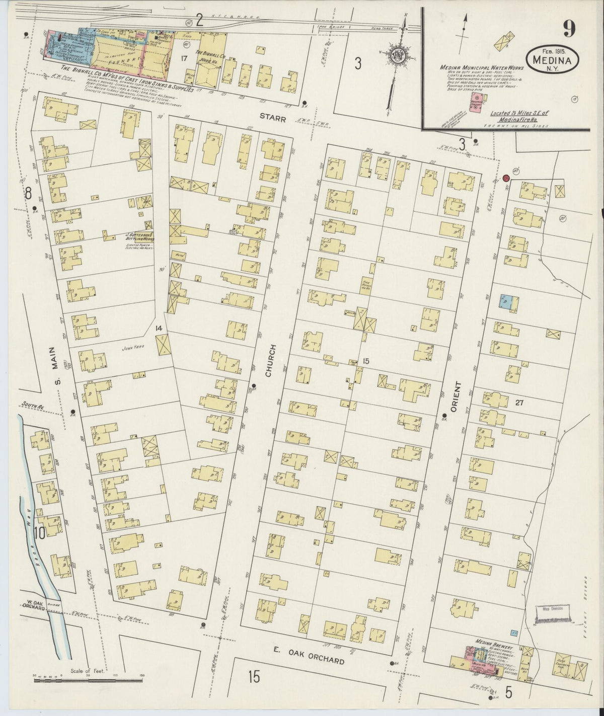 Sanborn Fire Insurance Map from Medina, Orleans County, New York (1915), Sheet #0009 - Historic Sanborn Fire Insurance Map Print, vintage old map wall art, antique decor, genealogy gift, New York New York map