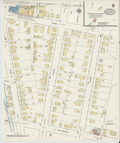 Sanborn Fire Insurance Map from Medina, Orleans County, New York (1915), Sheet #0009 - Historic Sanborn Fire Insurance Map Print, vintage old map wall art, antique decor, genealogy gift, New York New York map