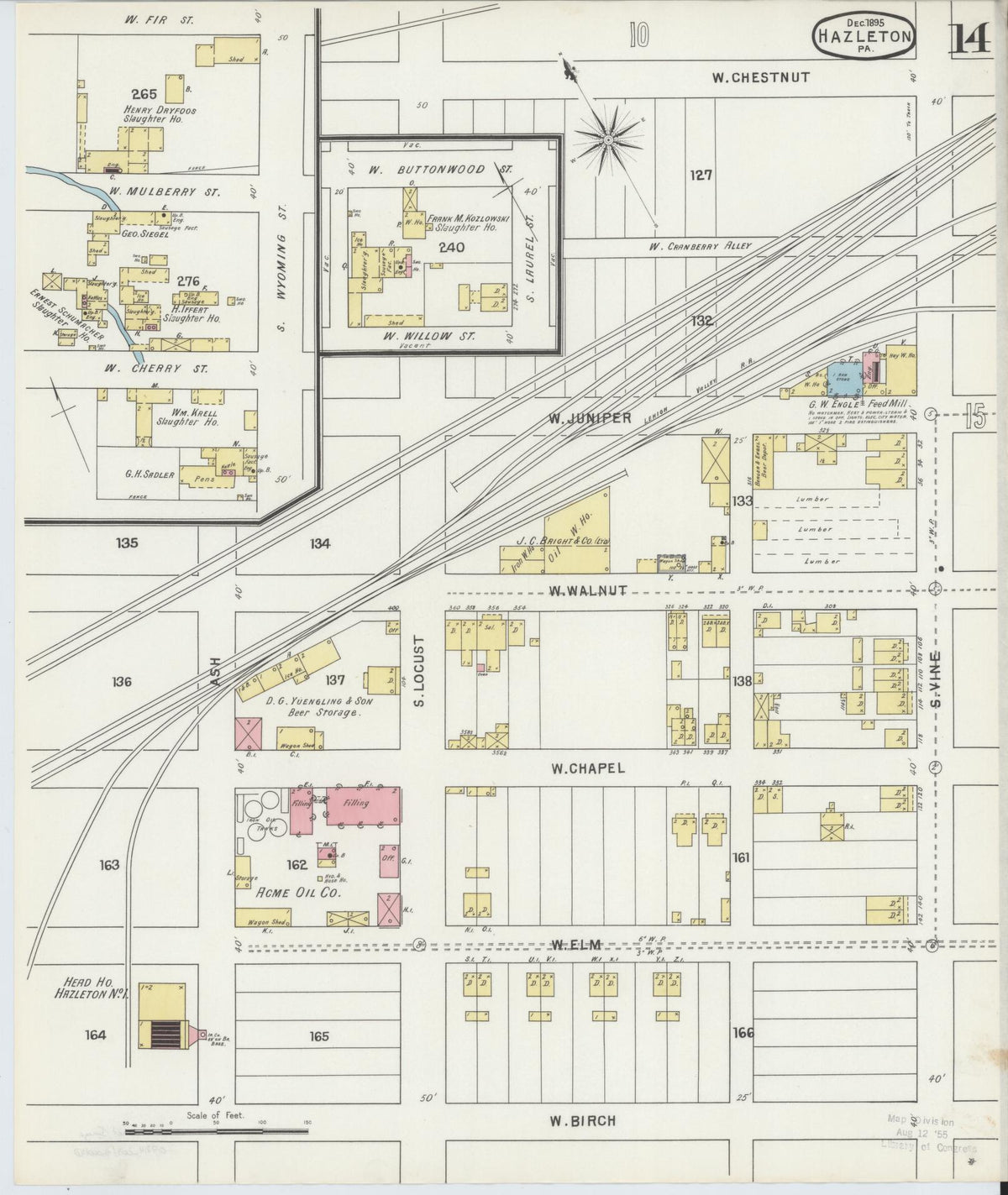 Sanborn Fire Insurance Map from Hazleton, Luzerne County, Pennsylvania (1895), Sheet #0014 - Historic Sanborn Fire Insurance Map Print, vintage old map wall art, antique decor, genealogy gift, Pennsylvania Pennsylvania map