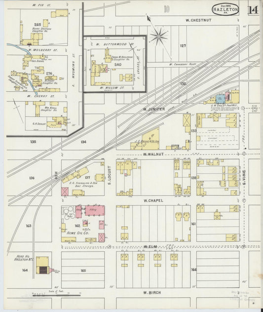 Sanborn Fire Insurance Map from Hazleton, Luzerne County, Pennsylvania (1895), Sheet #0014 - Historic Sanborn Fire Insurance Map Print, vintage old map wall art, antique decor, genealogy gift, Pennsylvania Pennsylvania map