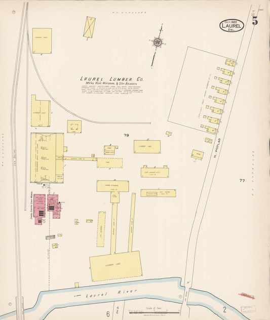 Sanborn Fire Insurance Map from Laurel, Sussex County, Delaware (1922), Sheet #0005 - Historic Sanborn Fire Insurance Map Print, vintage old map wall art, antique decor, genealogy gift, Delaware Delaware map