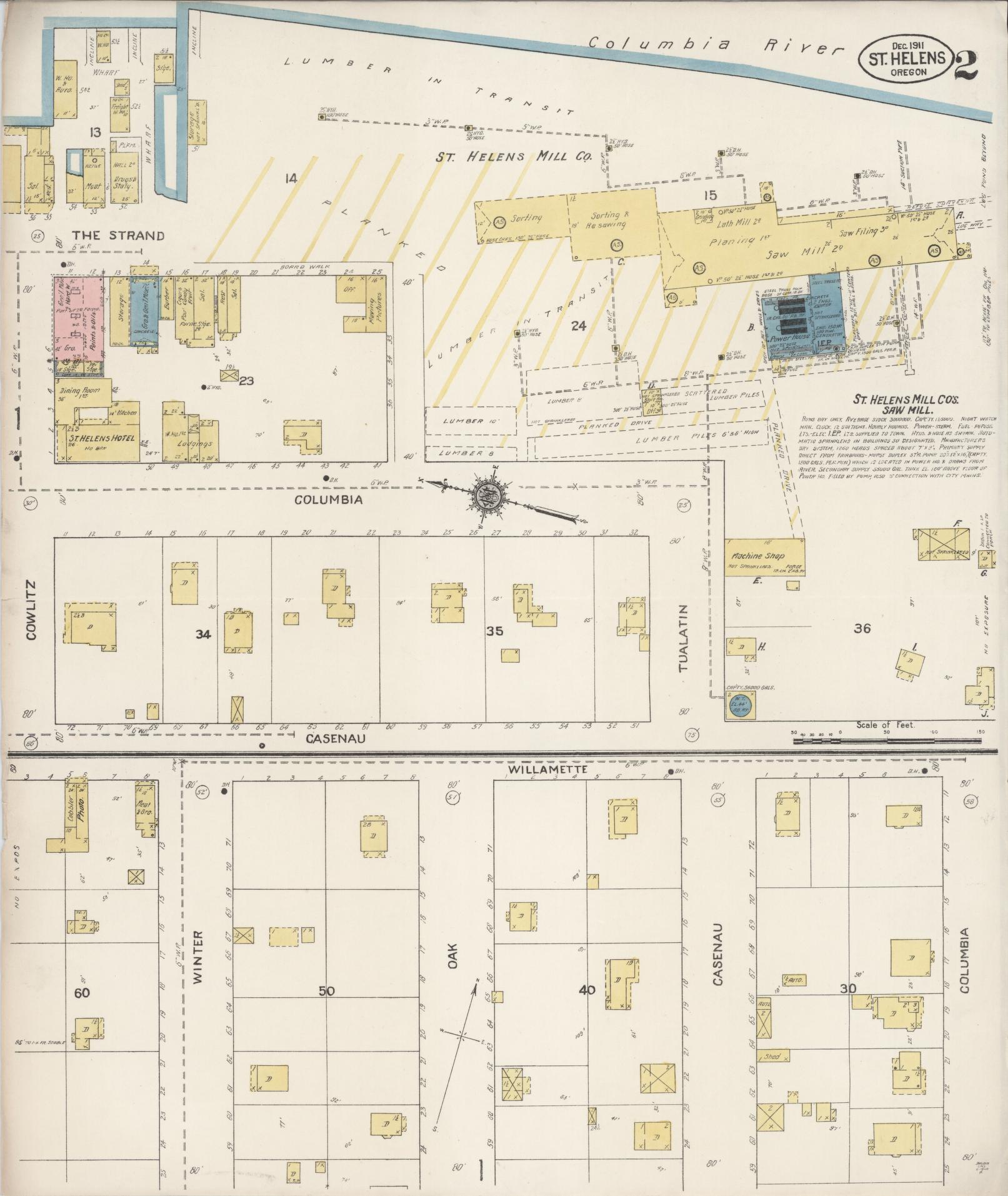 Sanborn Fire Insurance Map from Saint Helens, Columbia County, Oregon (1911), Sheet #0002 - Complete Map Set gallery image, historic Sanborn map, vintage wall art, Oregon Oregon