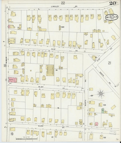 Sanborn Fire Insurance Map from Meriden, New Haven County, Connecticut (1896), Sheet #0020 - Complete Map Set gallery image, historic Sanborn map, vintage wall art, Connecticut Connecticut