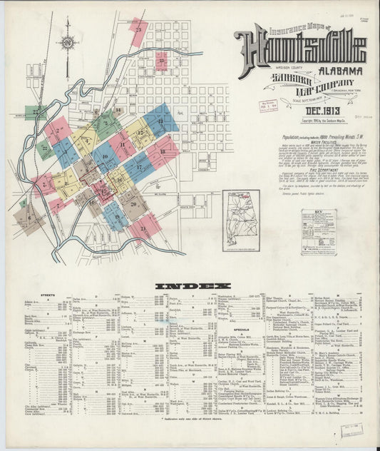 Sanborn Fire Insurance Map from Huntsville, Madison County, Alabama. (1913) – Historic Sanborn Fire Insurance Map Print