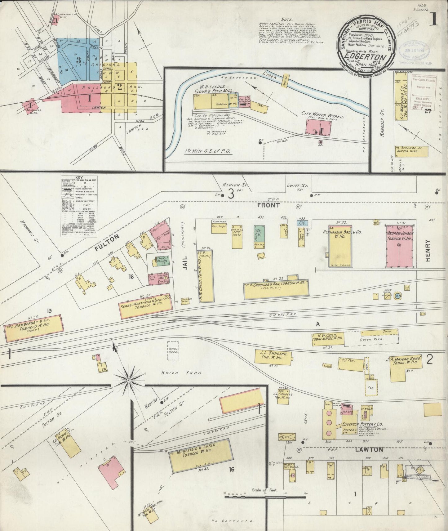 Sanborn Fire Insurance Map from Edgerton, Rock County, Wisconsin (1898), Sheet #0001 - Historic Sanborn Fire Insurance Map Print, vintage old map wall art, antique decor, genealogy gift, Wisconsin Wisconsin map