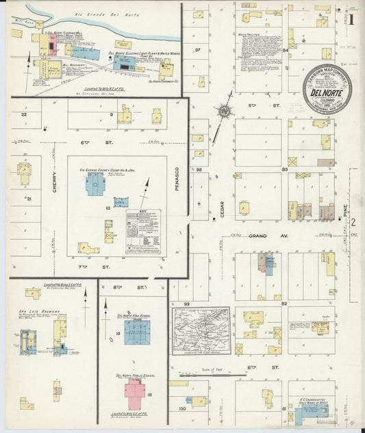 Sanborn Fire Insurance Map from Del Norte, Rio Grande County, Colorado (1912), Sheet #0001 - Historic Sanborn Fire Insurance Map Print, vintage old map wall art, antique decor, genealogy gift, Colorado Colorado map