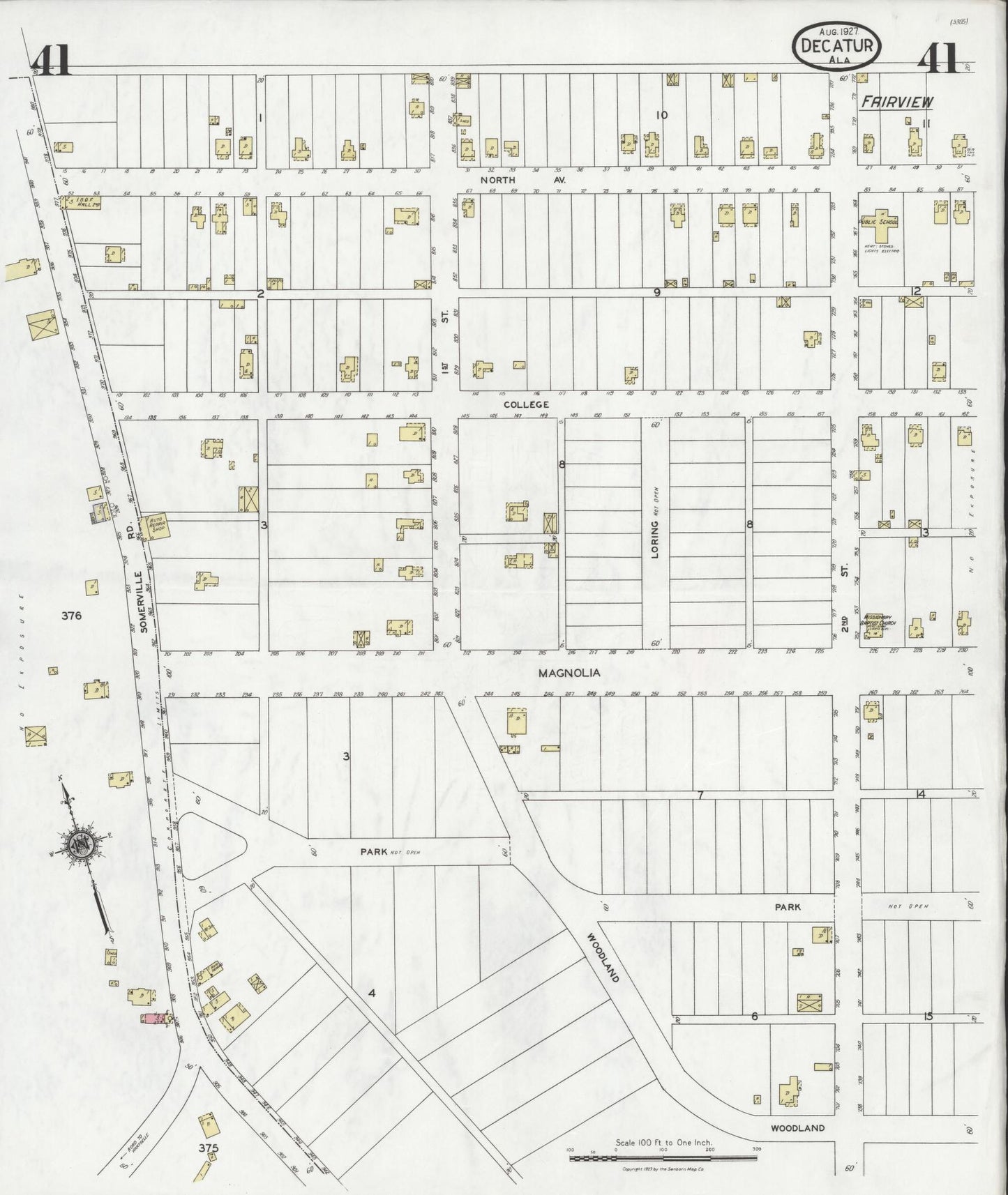 Sanborn Fire Insurance Map from Decatur, Morgan County, Alabama (1927), Sheet #0041 - Historic Sanborn Fire Insurance Map Print, vintage old map wall art, antique decor, genealogy gift, Alabama Alabama map