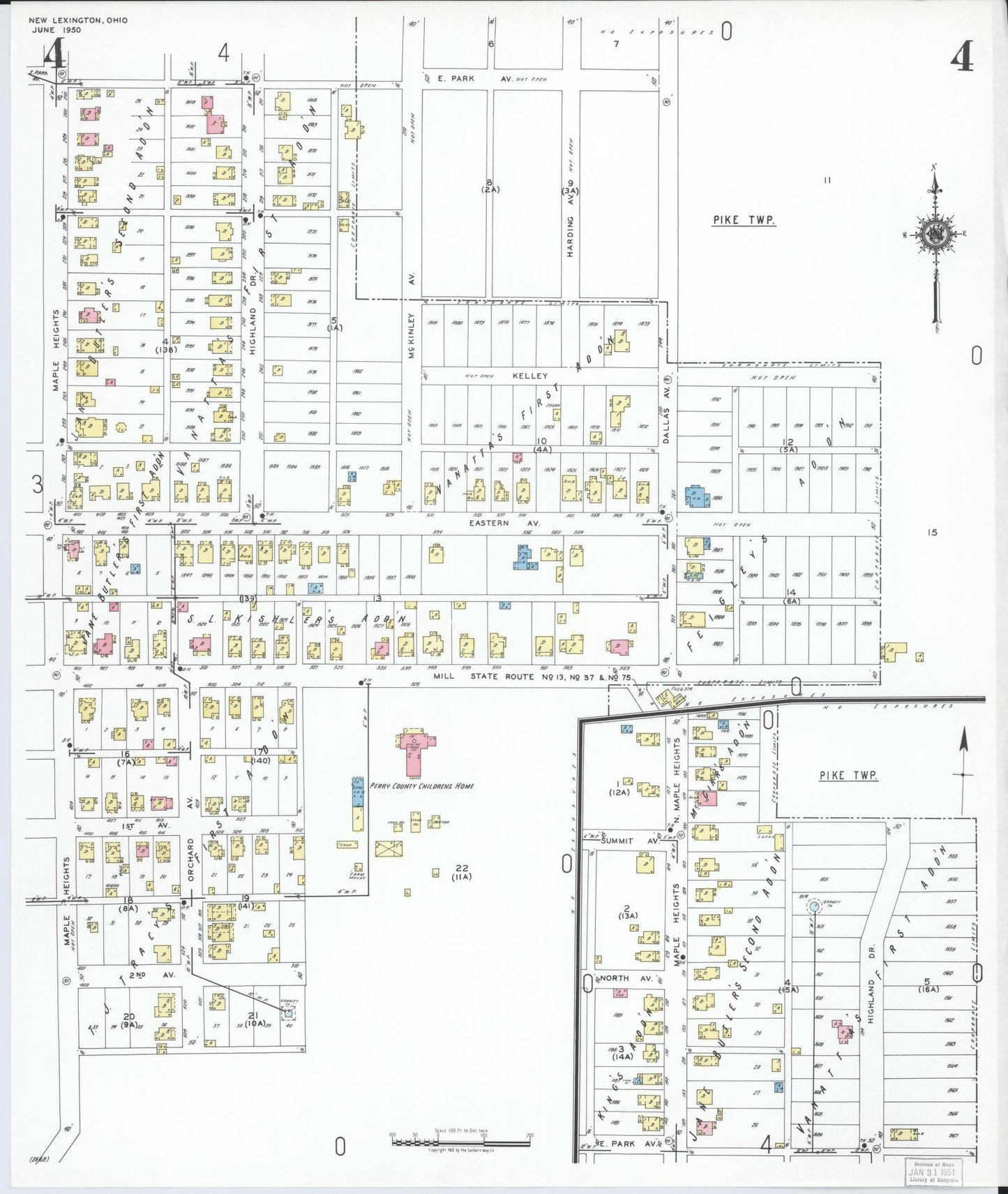Sanborn Fire Insurance Map from New Lexington, Perry County, Ohio (1950), Sheet #0004 - Complete Map Set gallery image, historic Sanborn map, vintage wall art, Ohio Ohio