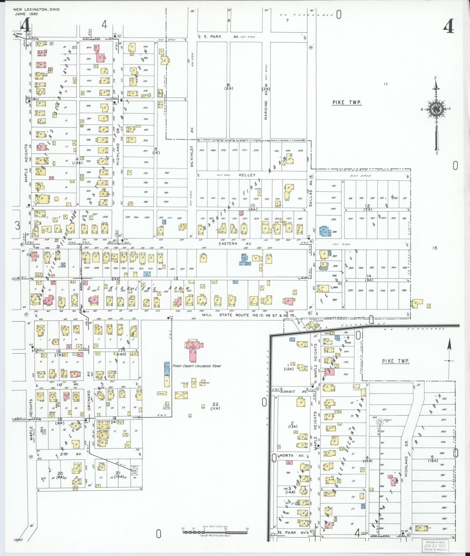 Sanborn Fire Insurance Map from New Lexington, Perry County, Ohio (1950), Sheet #0004 - Complete Map Set gallery image, historic Sanborn map, vintage wall art, Ohio Ohio