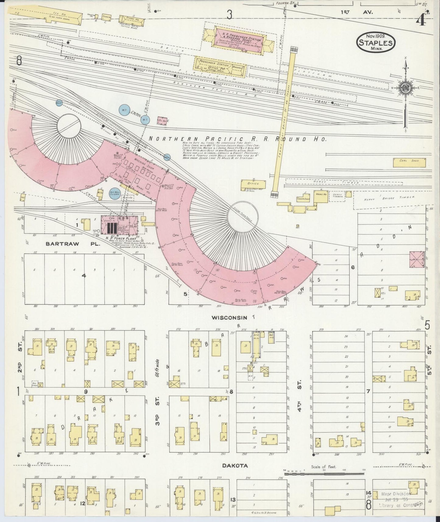 Sanborn Fire Insurance Map from Staples, Todd County, Minnesota (1909), Sheet #0004 - Complete Map Set gallery image, historic Sanborn map, vintage wall art, Minnesota Minnesota